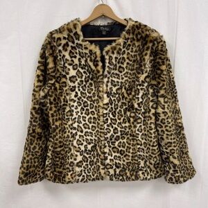 Thalia Sodi Women's Faux Fur Leopard Print Jacket size Large NWT